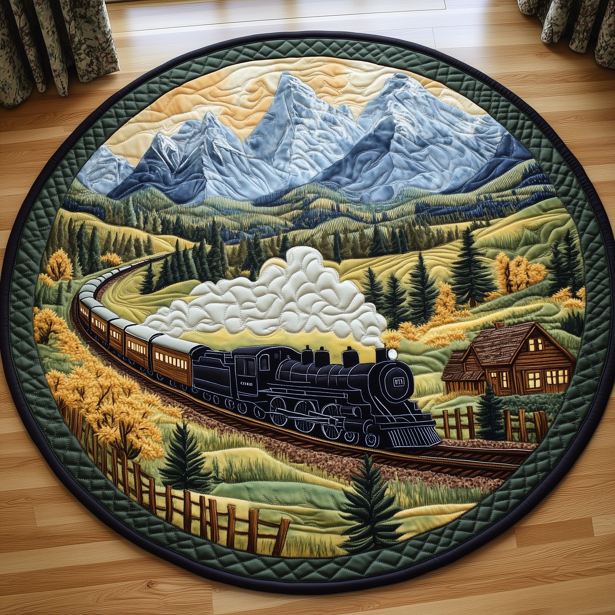 Rustic Train Quilted Round Mat Gftohd7496 Gift For Dad