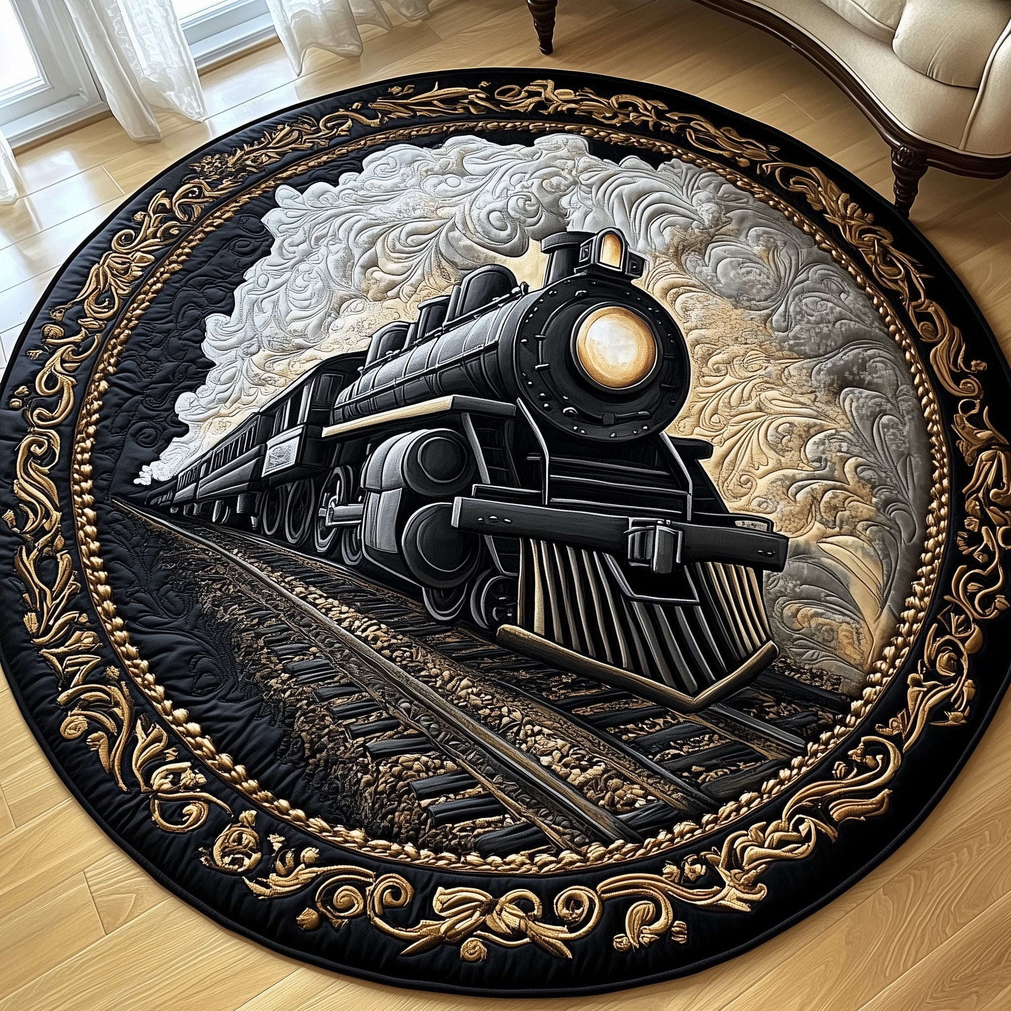 Rustic Train Quilted Round Mat Gftohd7497 Gift For Kids