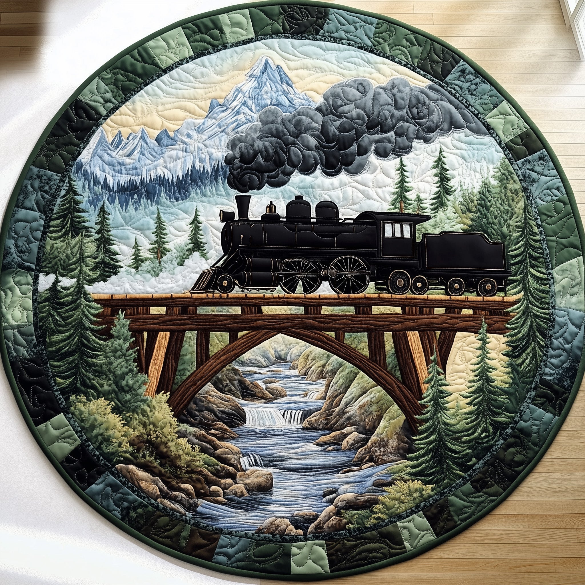 Rustic Train Quilted Round Mat Gftohd7499 Halloween Gift