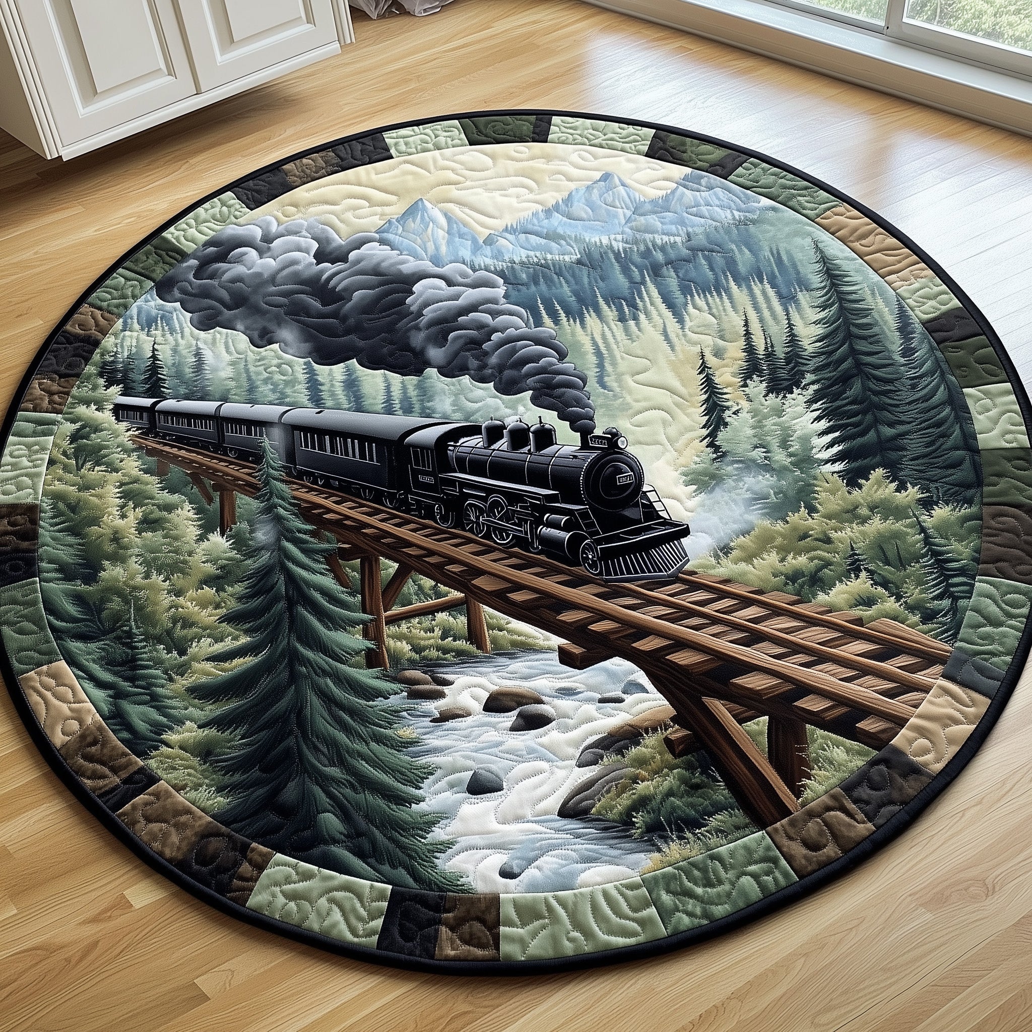 Rustic Train Quilted Round Mat Gftohd7500 Gift For Girlfriend