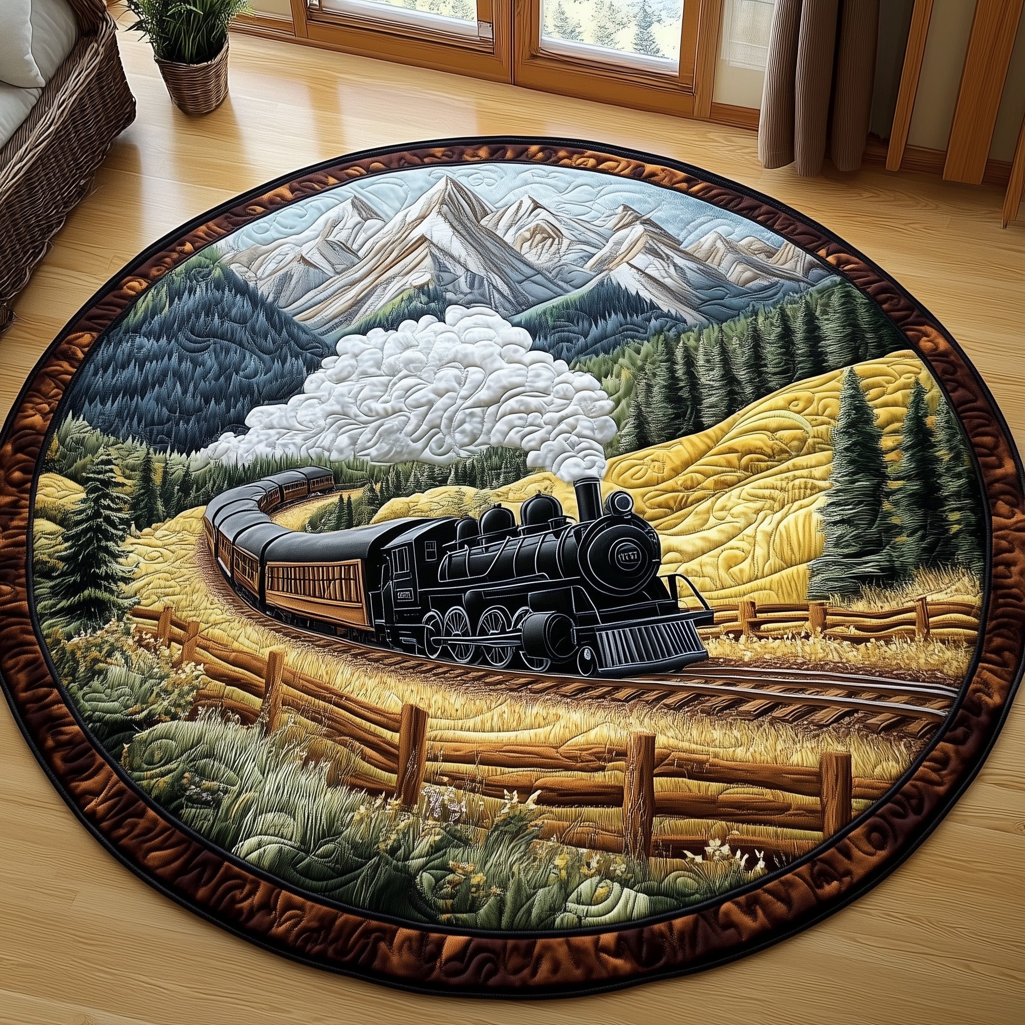 Rustic Train Quilted Round Mat Gftohd7502 Gift For Her