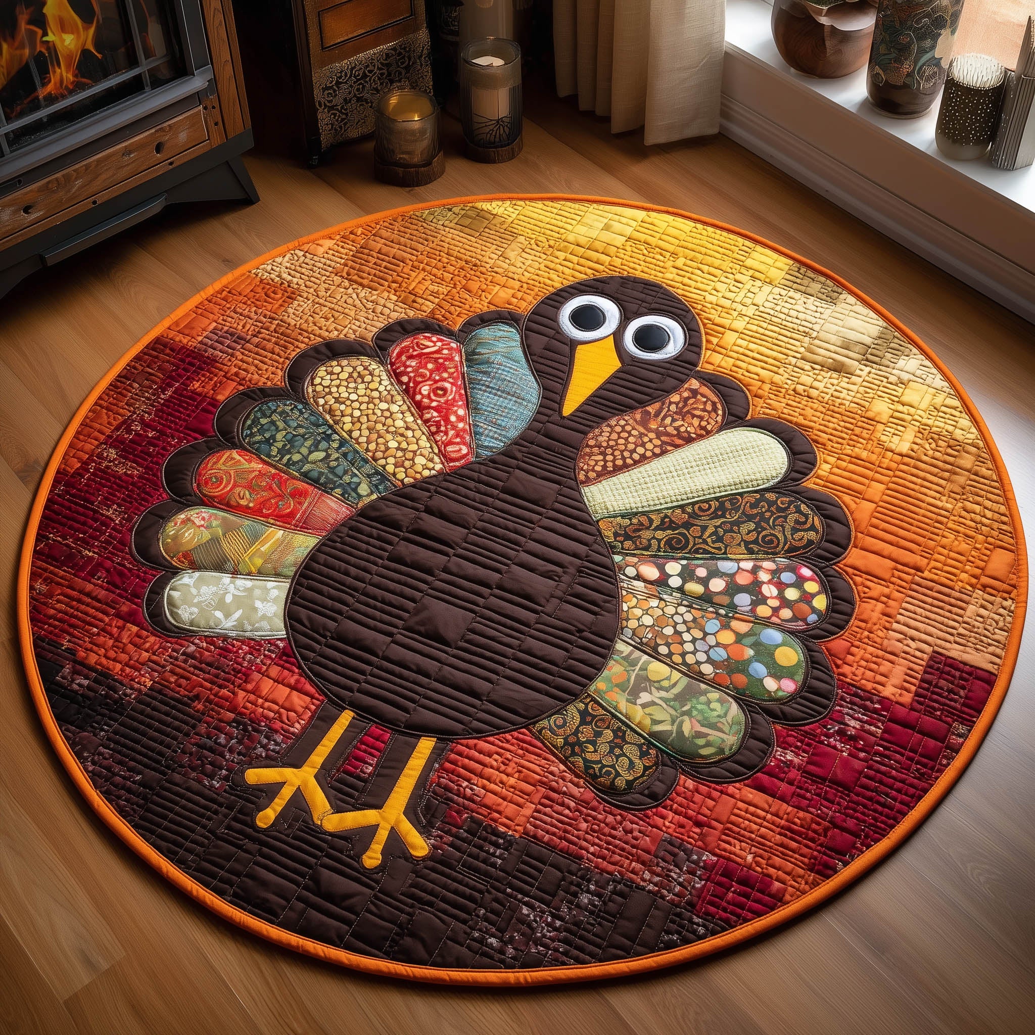 Rustic Turkey Quilted Round Mat Luxury Quilted Round Mat for Stylish Homes