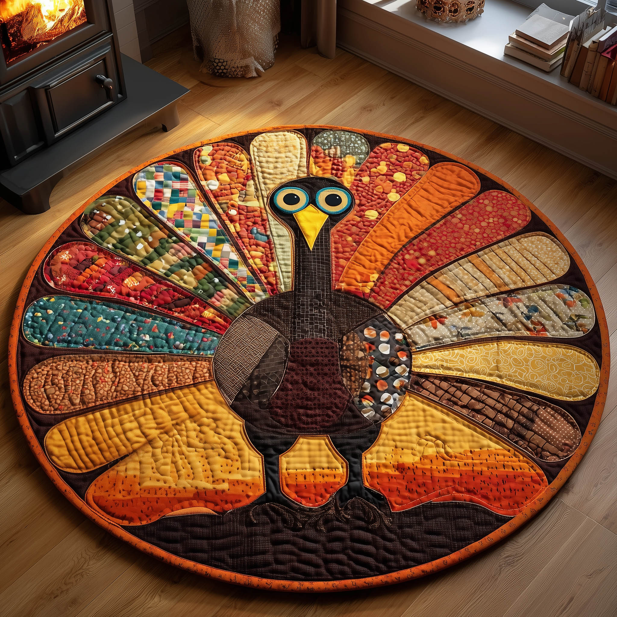 Rustic Turkey Quilted Round Mat Perfect Home Accessory Quilted Round Mat