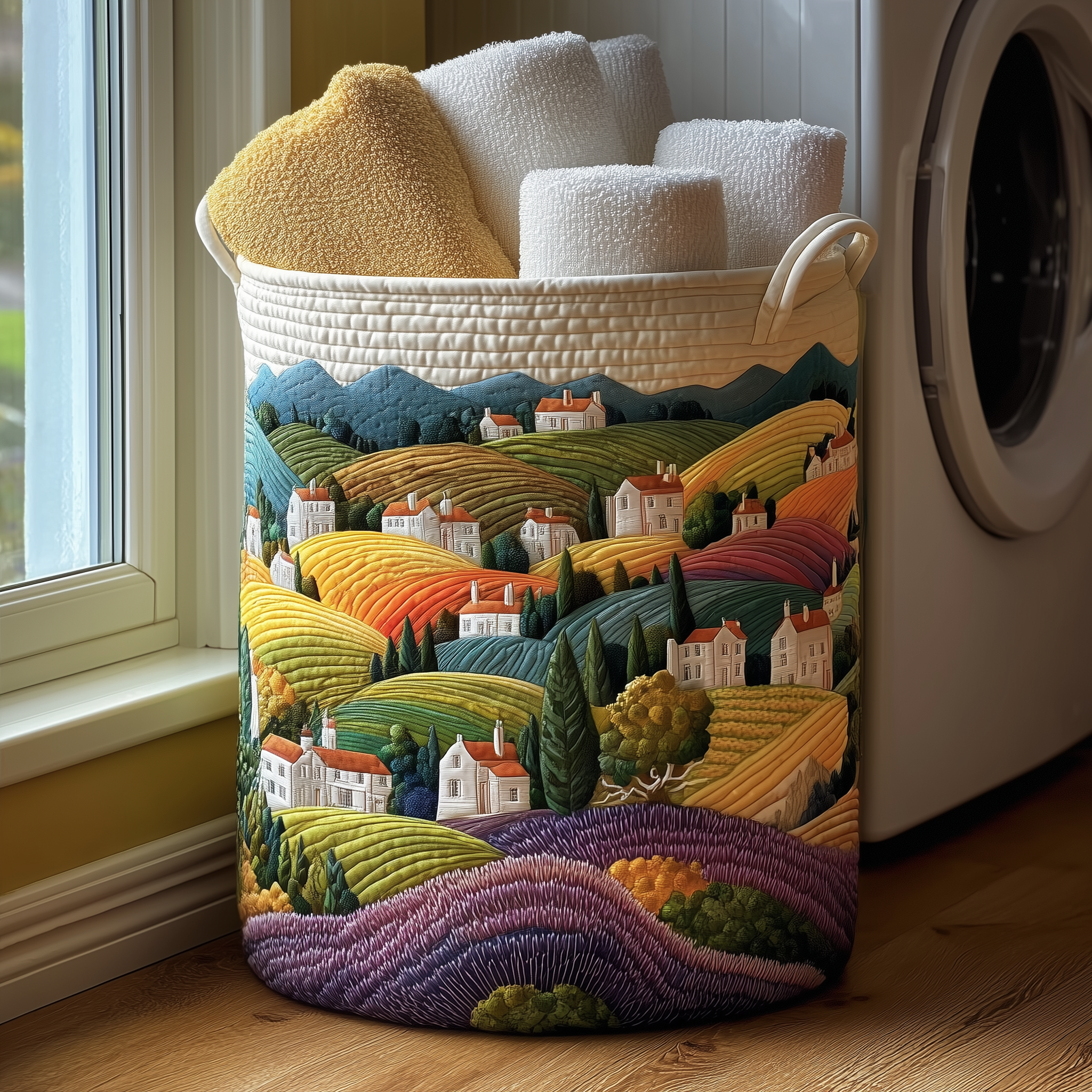 Rustic Village Quilted Laundry Basket Unique Gift For Laundry Lovers
