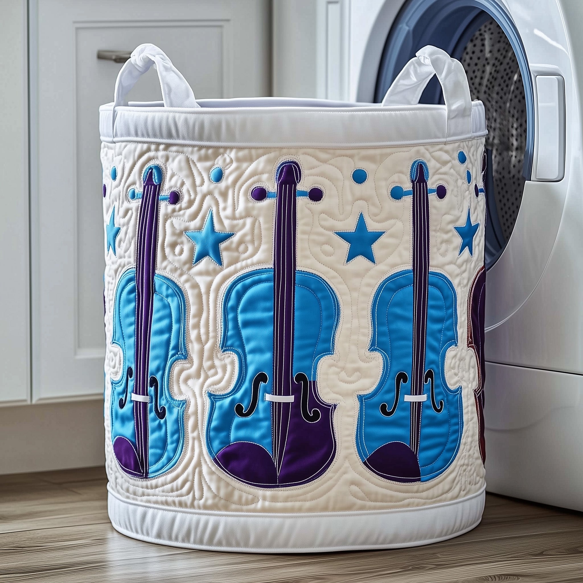 Rustic Violin Quilted Laundry Basket Halloween Merch Gift