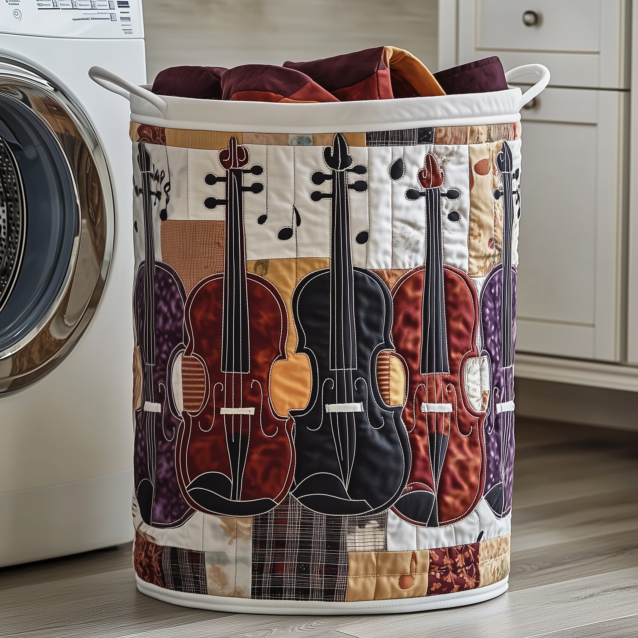 Rustic Violin Quilted Laundry Basket Merch For Her