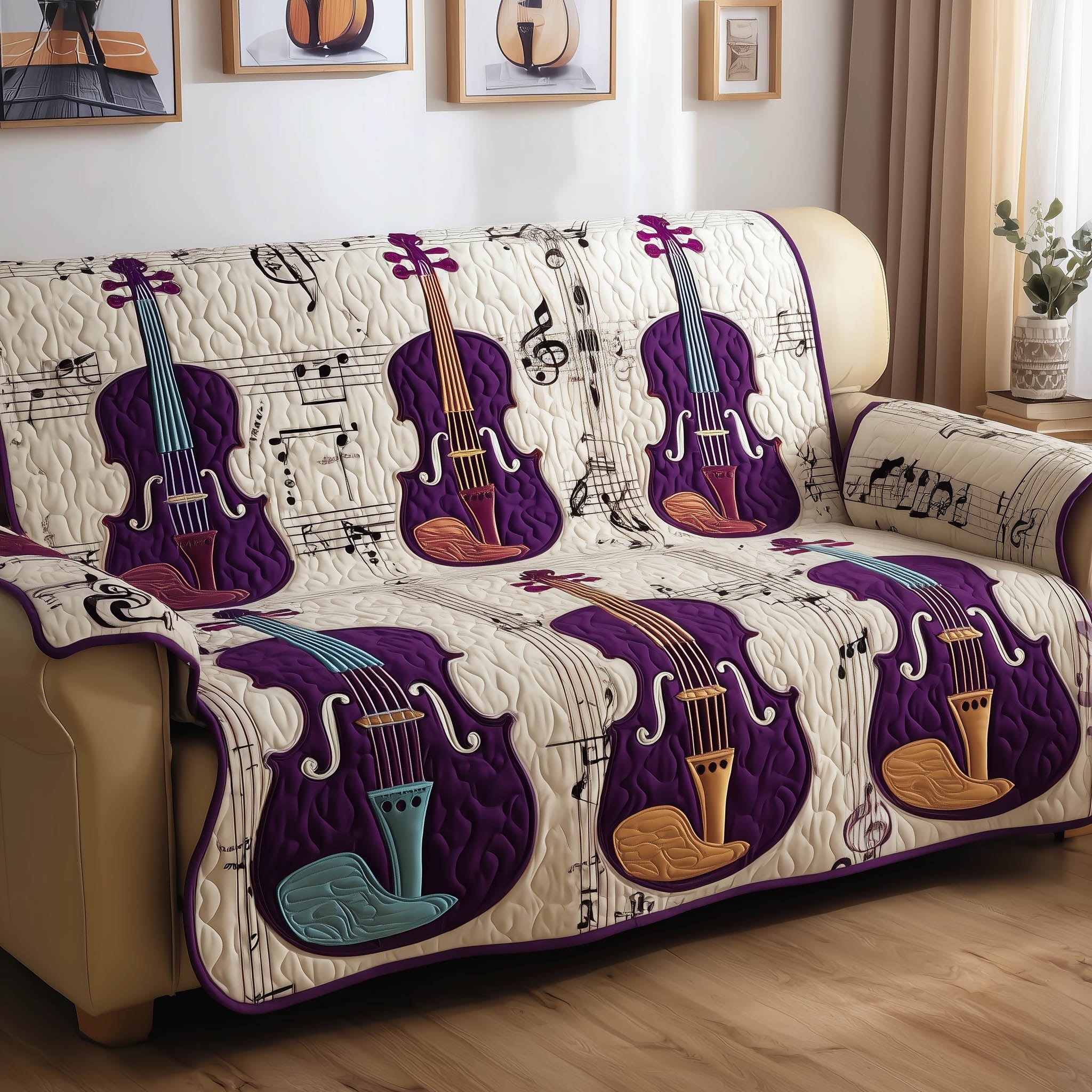 Rustic Violin Quilted Sofa Cover Antique Fiddle Sofa Throw Gift Ideas For Violin Players