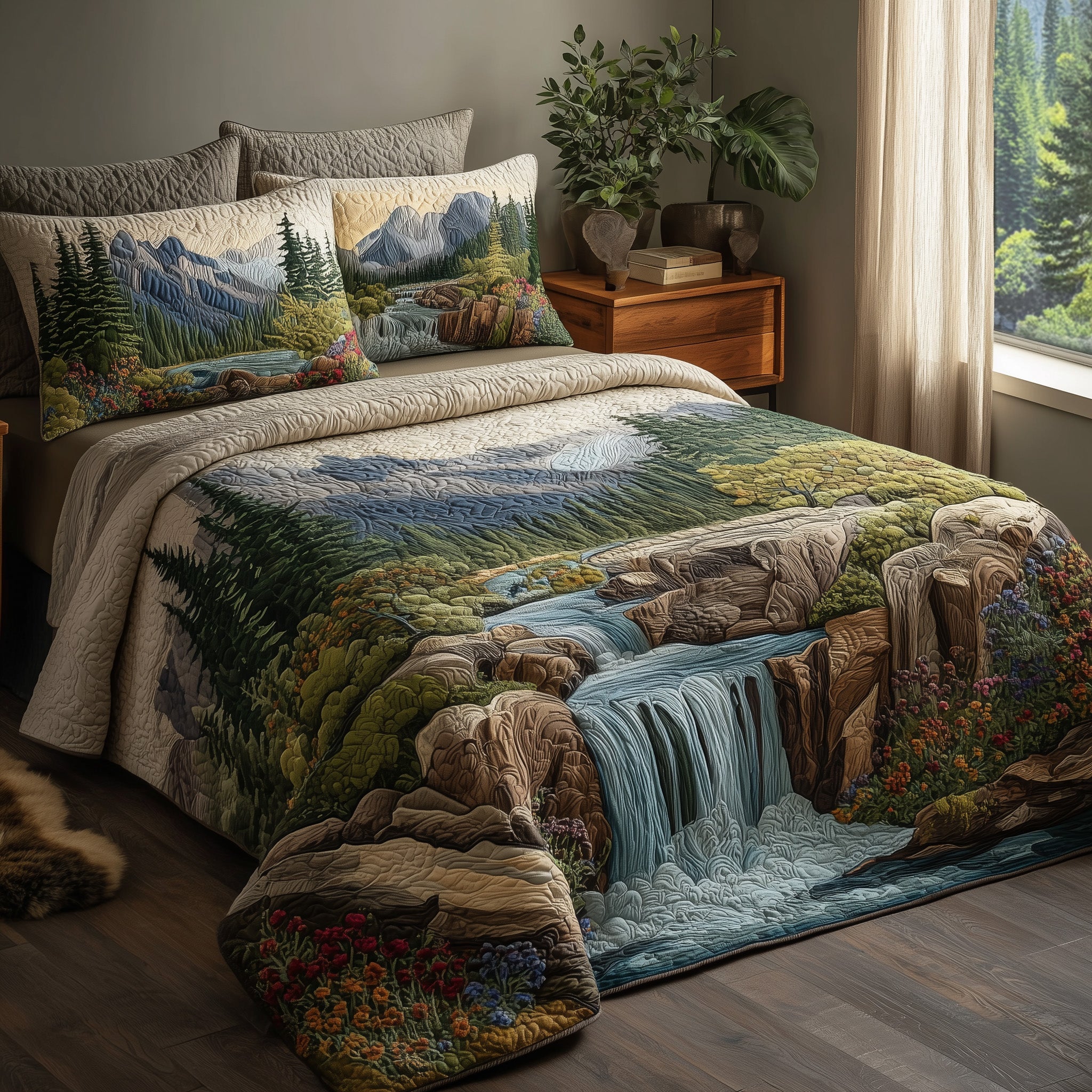 Rustic Waterfall Quilted Bedding Set Anniversary Gift