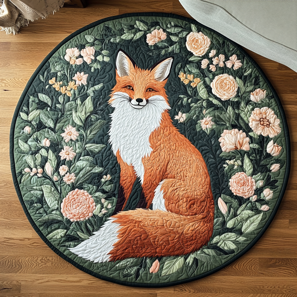 Rustic Whimsy Quilted Round Mat Outdoor Decor Fox Mother's Day Gifts