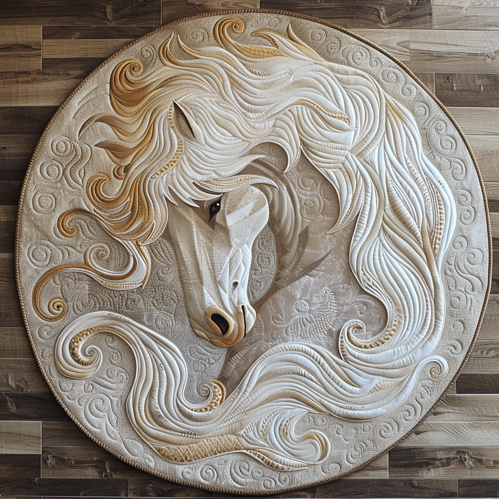 Rustic White Horse Quilted Round Mat Christmas Entryway Decor Gifts For The Horse Lover Woman