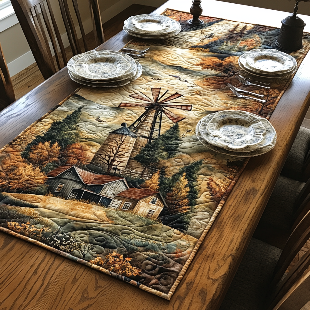 Rustic Windmill Beauty Quilted Table Runner Dining Room Decor Ideas Cool Gifts For Nature Lovers