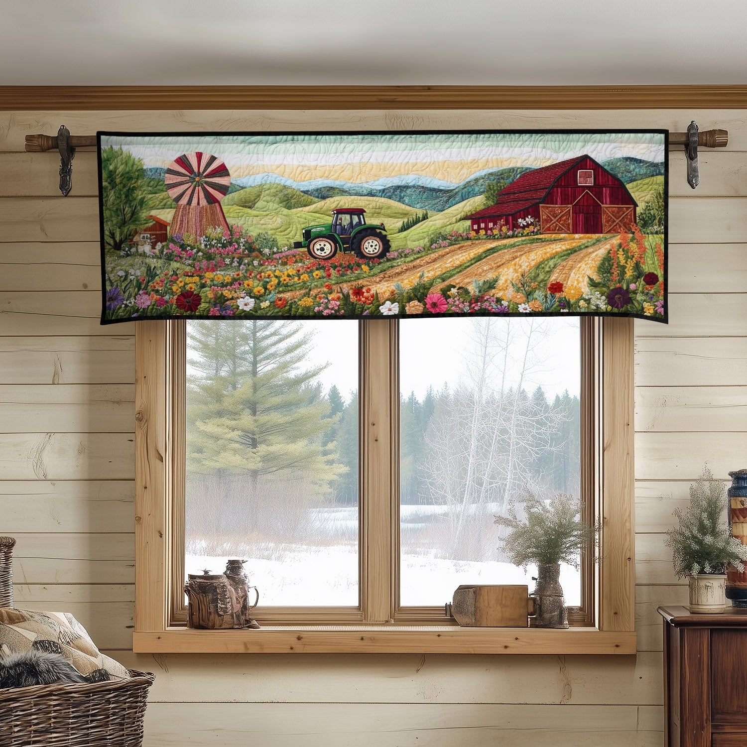 Rustic Windmill View Quilted Valance Country Style Quilted Valance Christmas Gifts For The Farmer