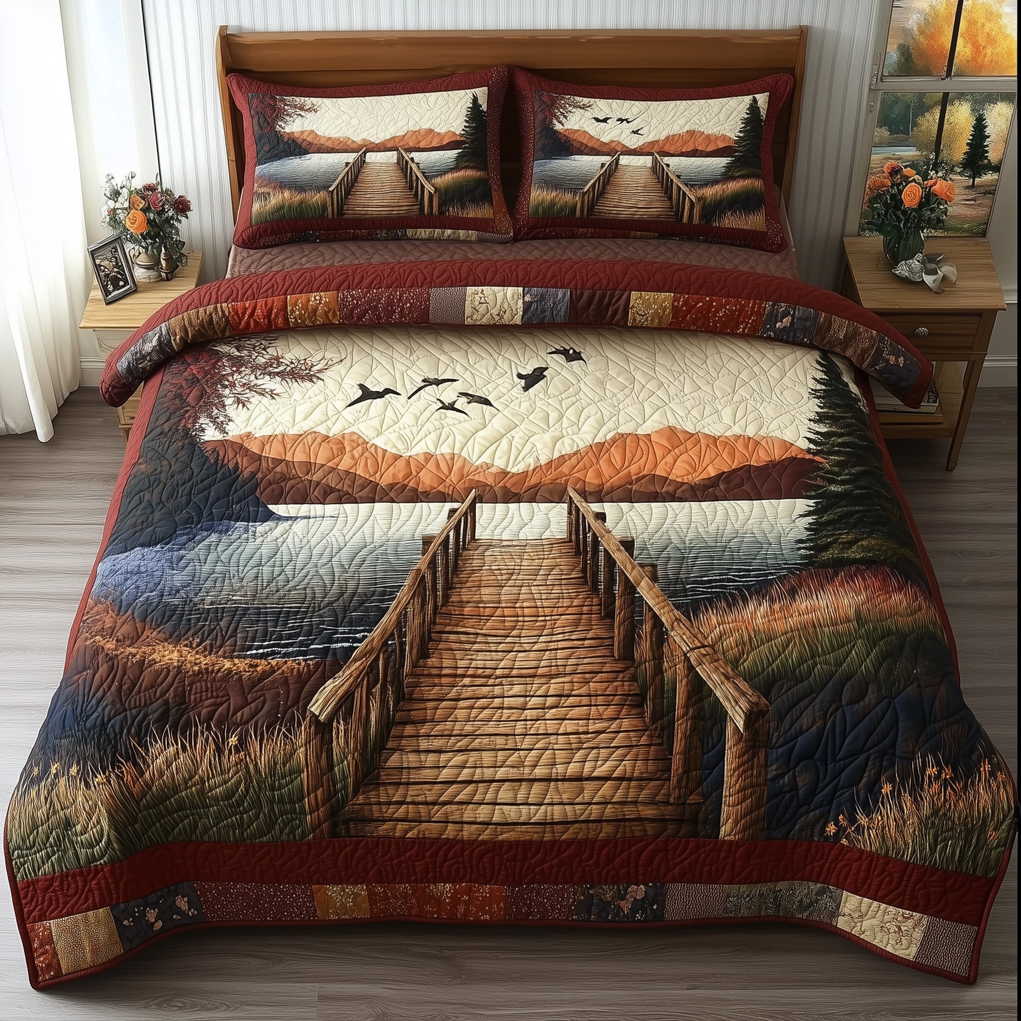 Rustic Wooden Dock Quilted Bedding Set Duvet Cover Bedspread Christmas Gifts For Your Boyfriend
