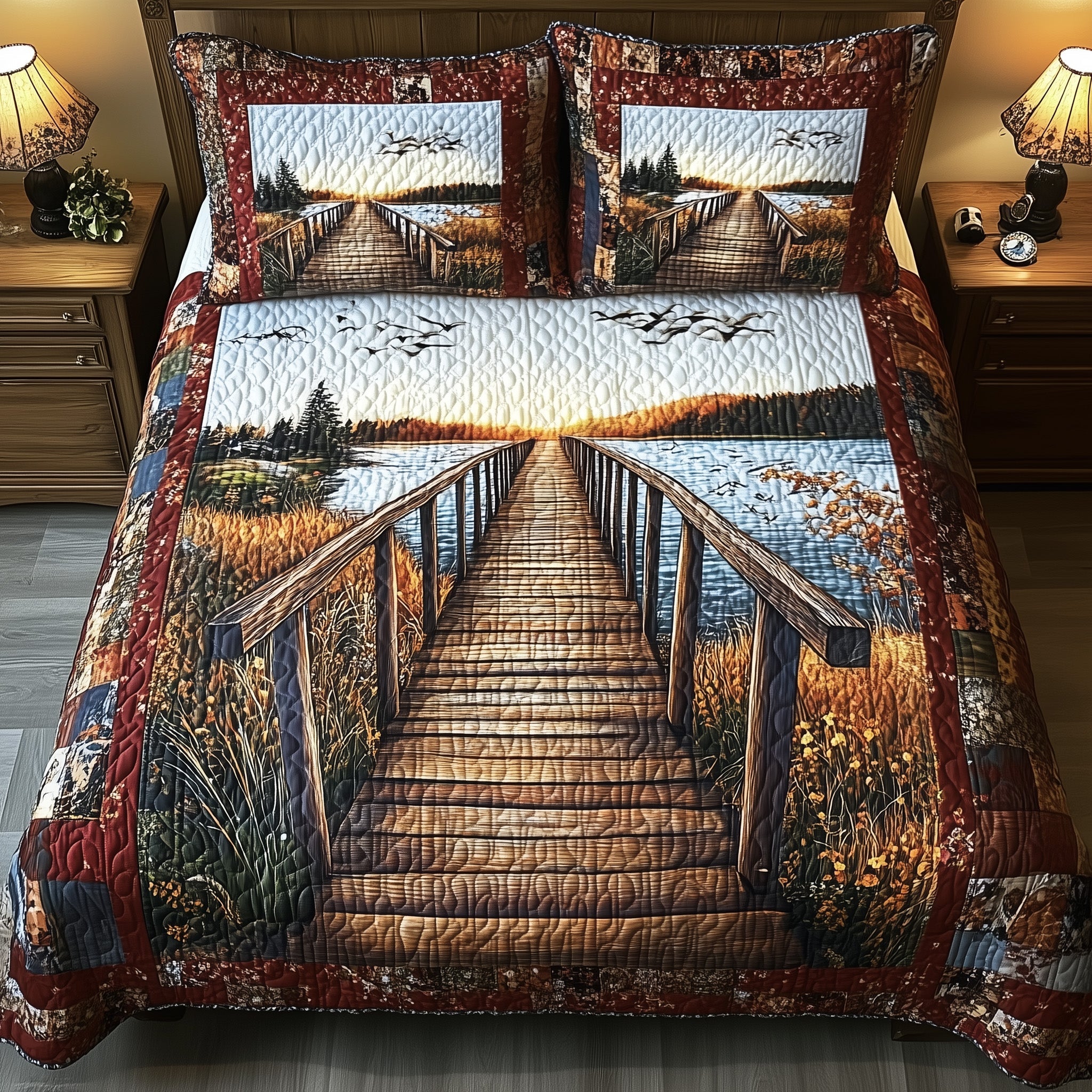 Rustic Wooden Dock Quilted Bedding Set Duvet Cover Bedspread Gifts To Get Your Mom For Christmas
