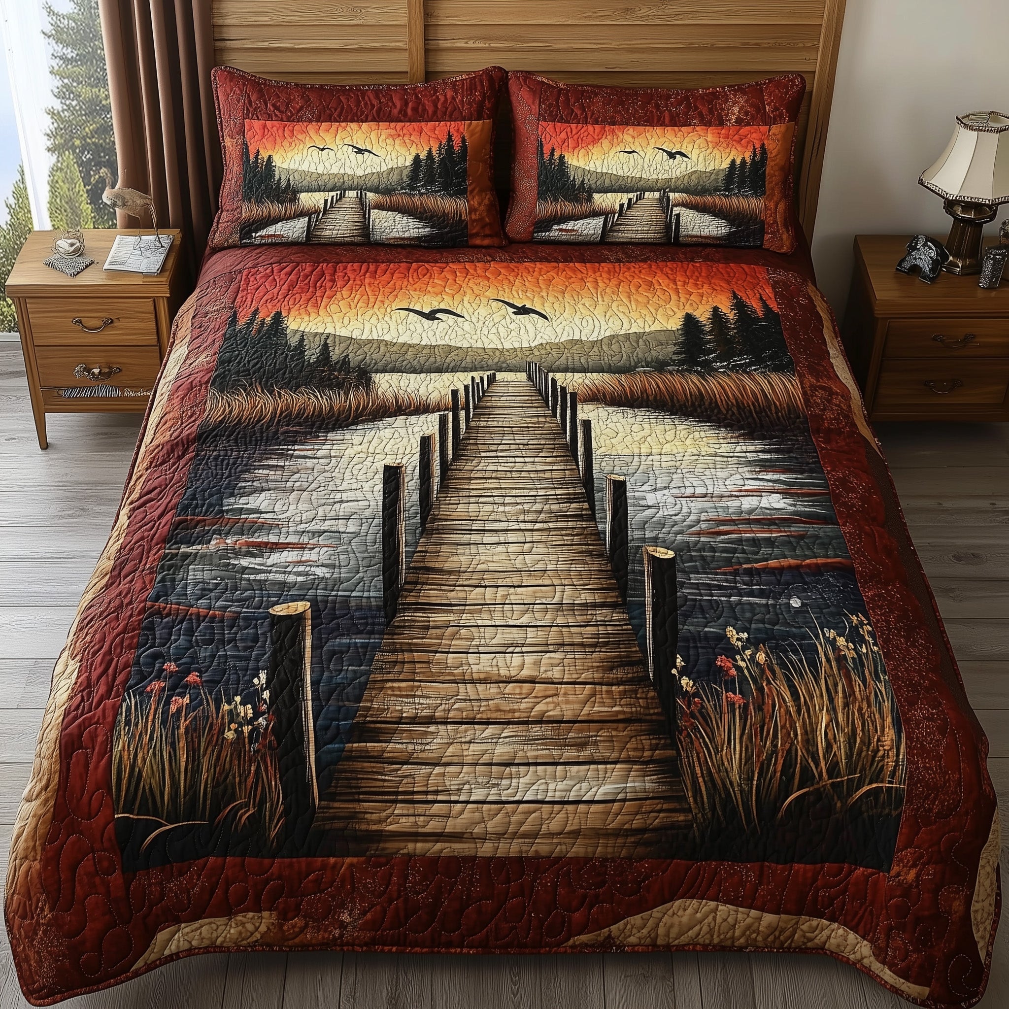 Rustic Wooden Dock Quilted Bedding Set Duvet Cover Bedspread Things To Get Boyfriend For Christmas