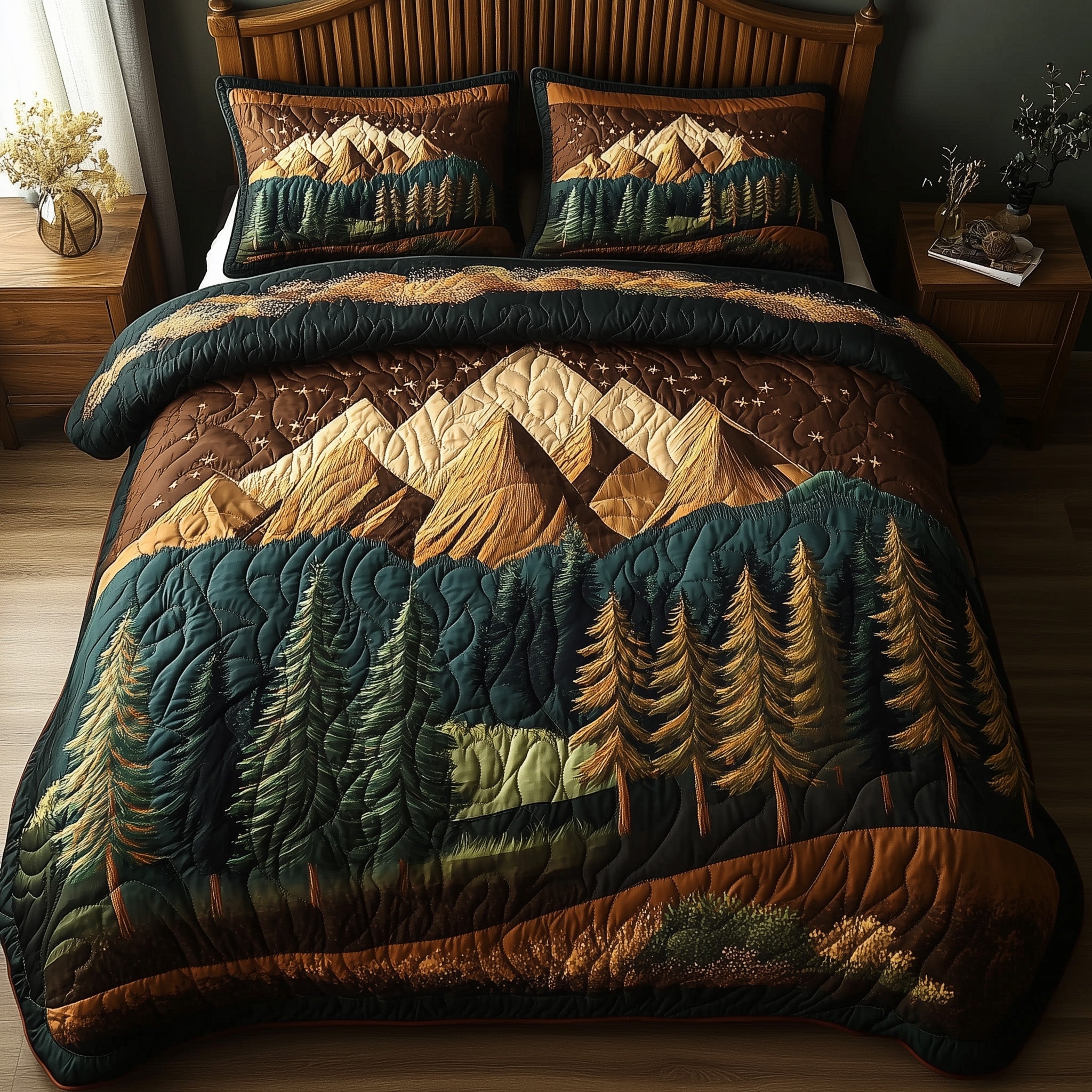 Rustic Woodland Quilted Bedding Set Duvet Cover Bed Sheet Best Secret Santa Gifts