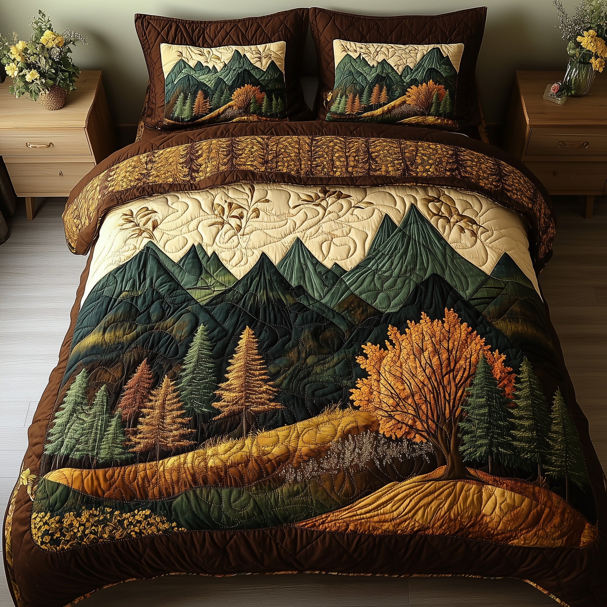 Rustic Woodland Quilted Bedding Set Duvet Cover Bed Sheet Secret Santa Gifts