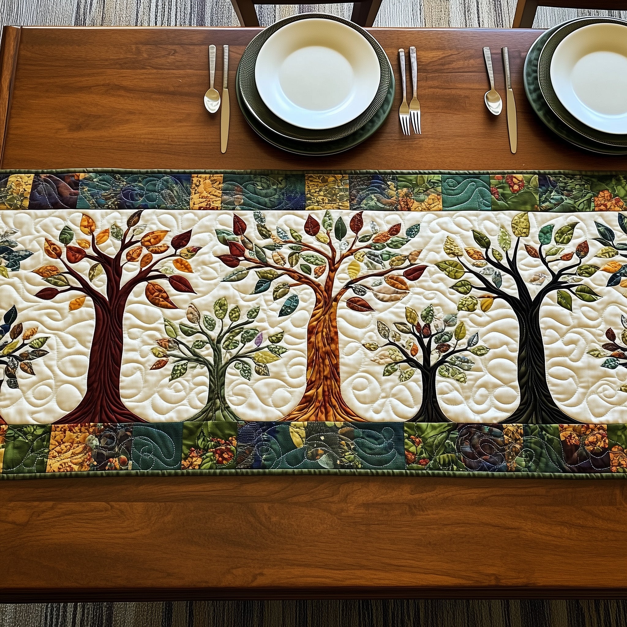 Rustic Woodland Quilted Table Runner Christmas Table Runner Decoration