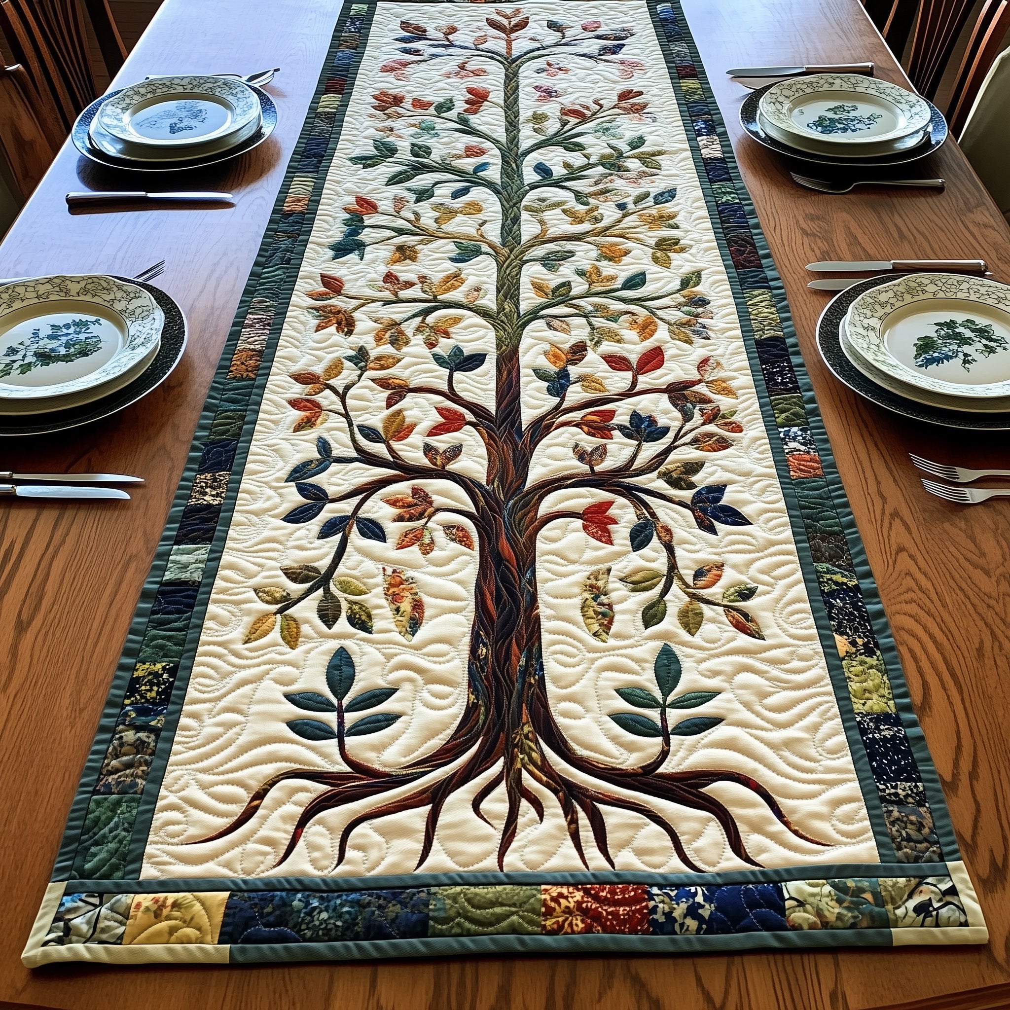 Rustic Woodland Quilted Table Runner Christmas Table Runner for Dining Room