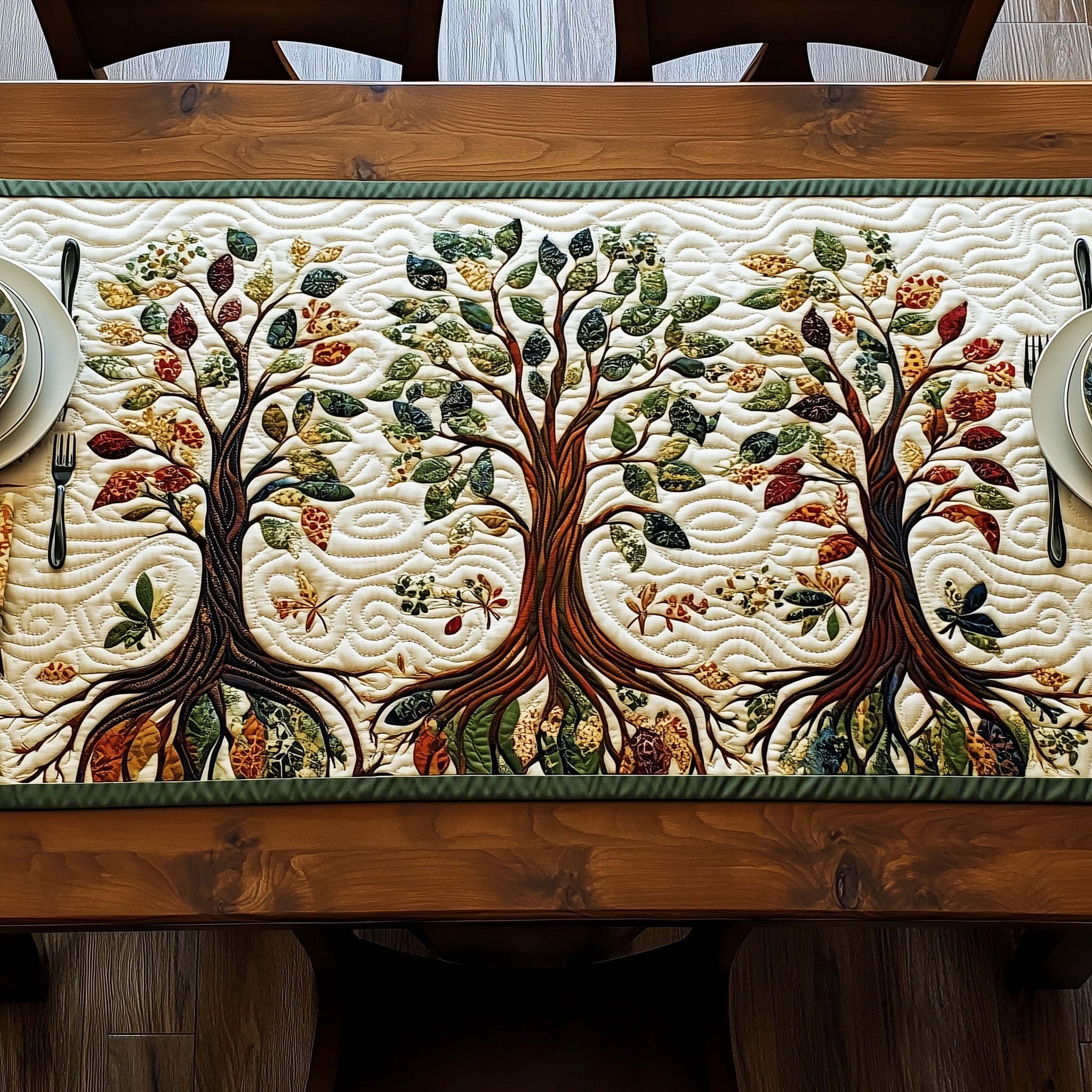 Rustic Woodland Quilted Table Runner Cozy Winter Table Runner for Home