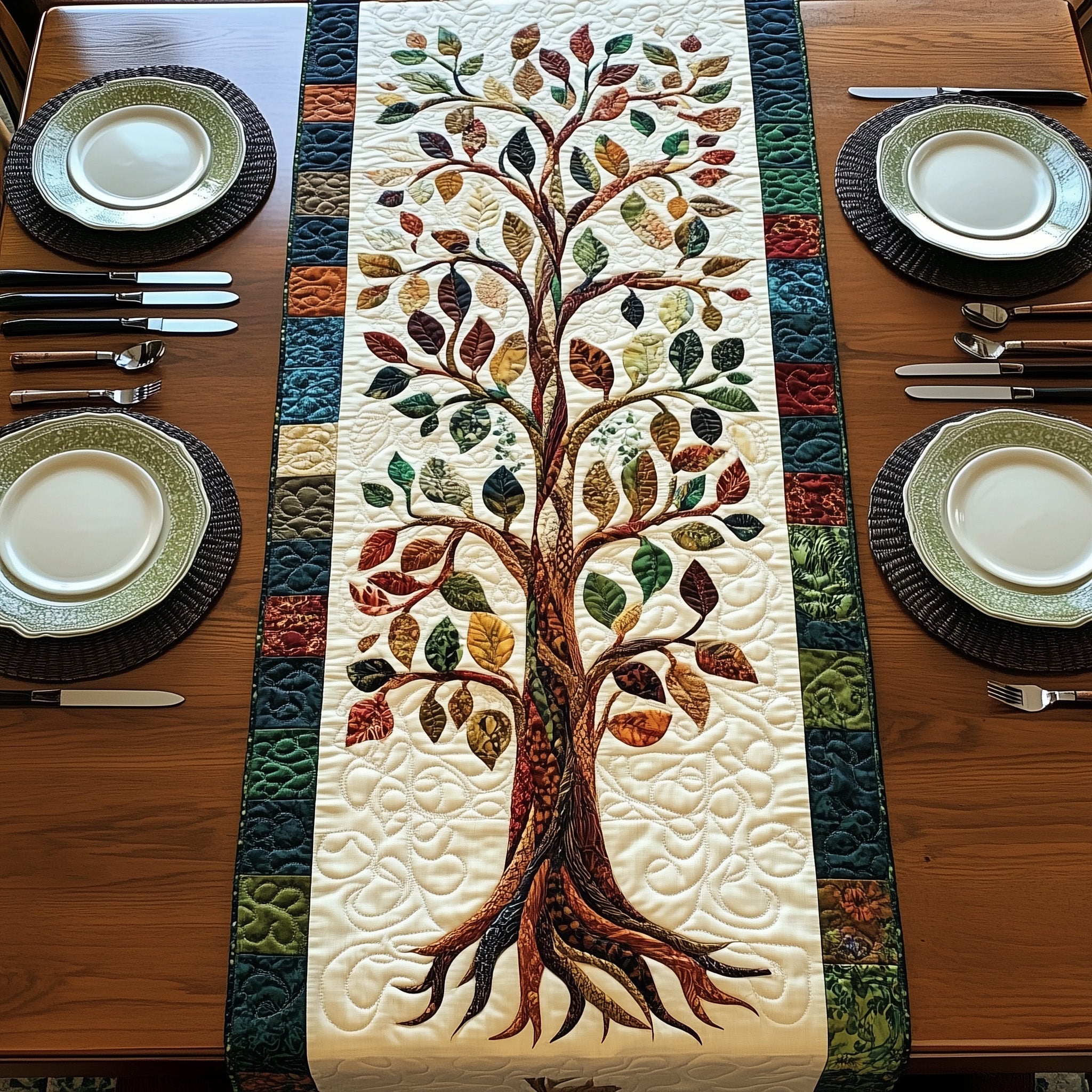 Rustic Woodland Quilted Table Runner Festive Holiday Table Runner Decor