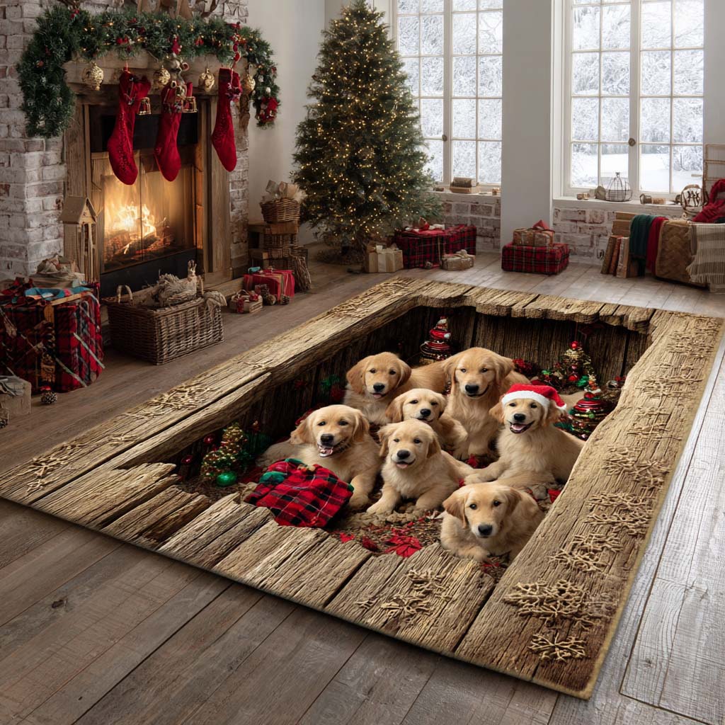 Rustic Yuletide Goldens Area Rug Washable Kitchen Rugs Xmas Present For Uncle
