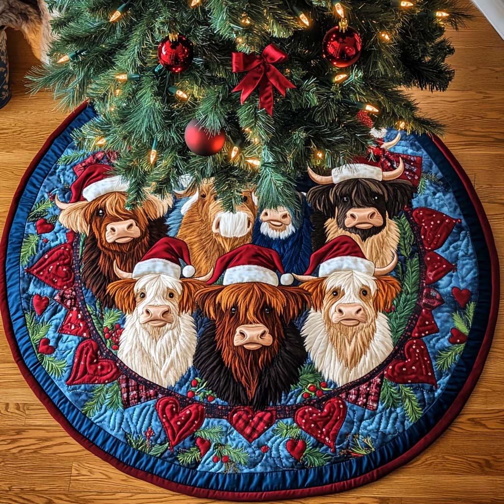 Rustic Yuletide Spirit Christmas Quilted Tree Skirt Under-Tree Christmas Decor