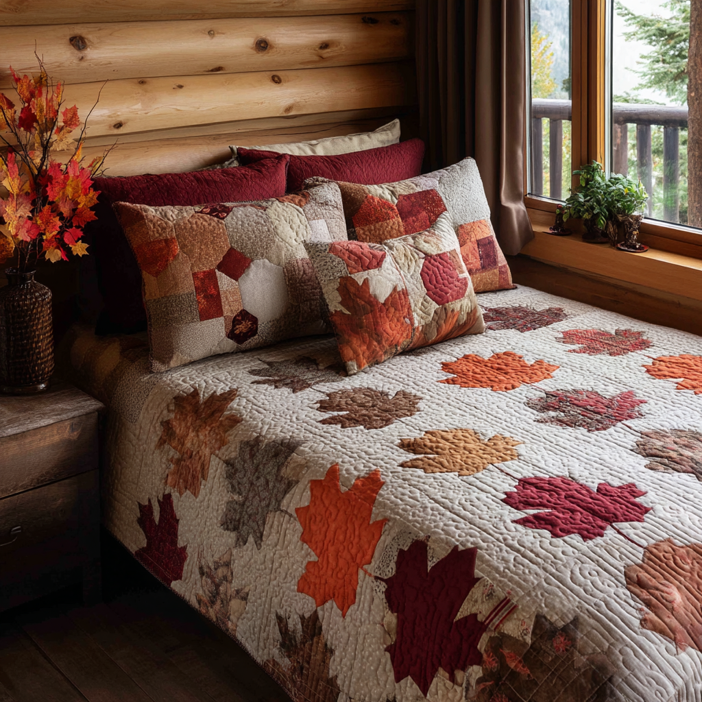 Rustling Leaves Quilted Bedding Set Comfy Bedding Set That Adds Style and Warmth