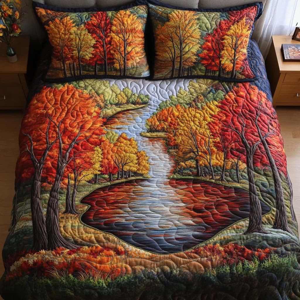 Rustling Leaves Quilted Bedding Set Cute Room Decor Cozy Fall Gift Ideas
