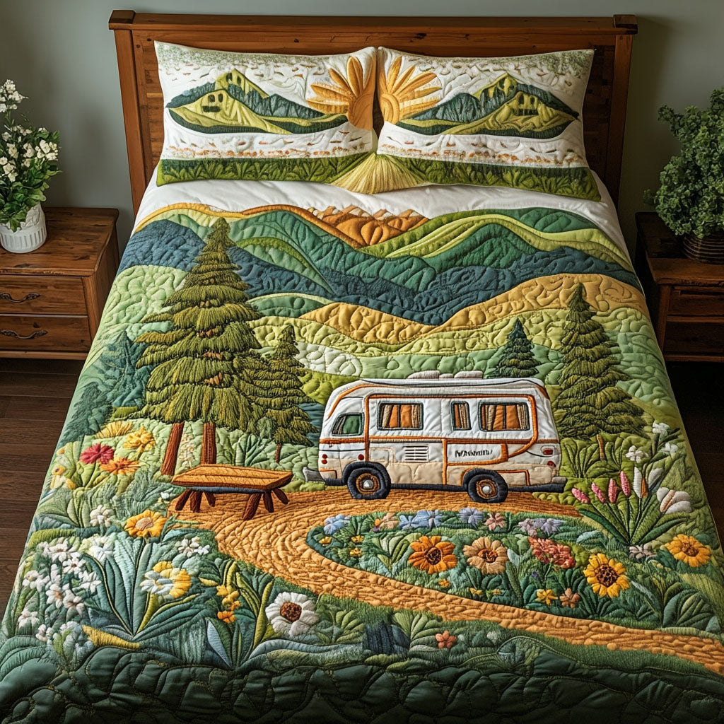 RV Journey Quilted Bedding Set Cute Bedroom Decor Gifts For Your Hippie Friend