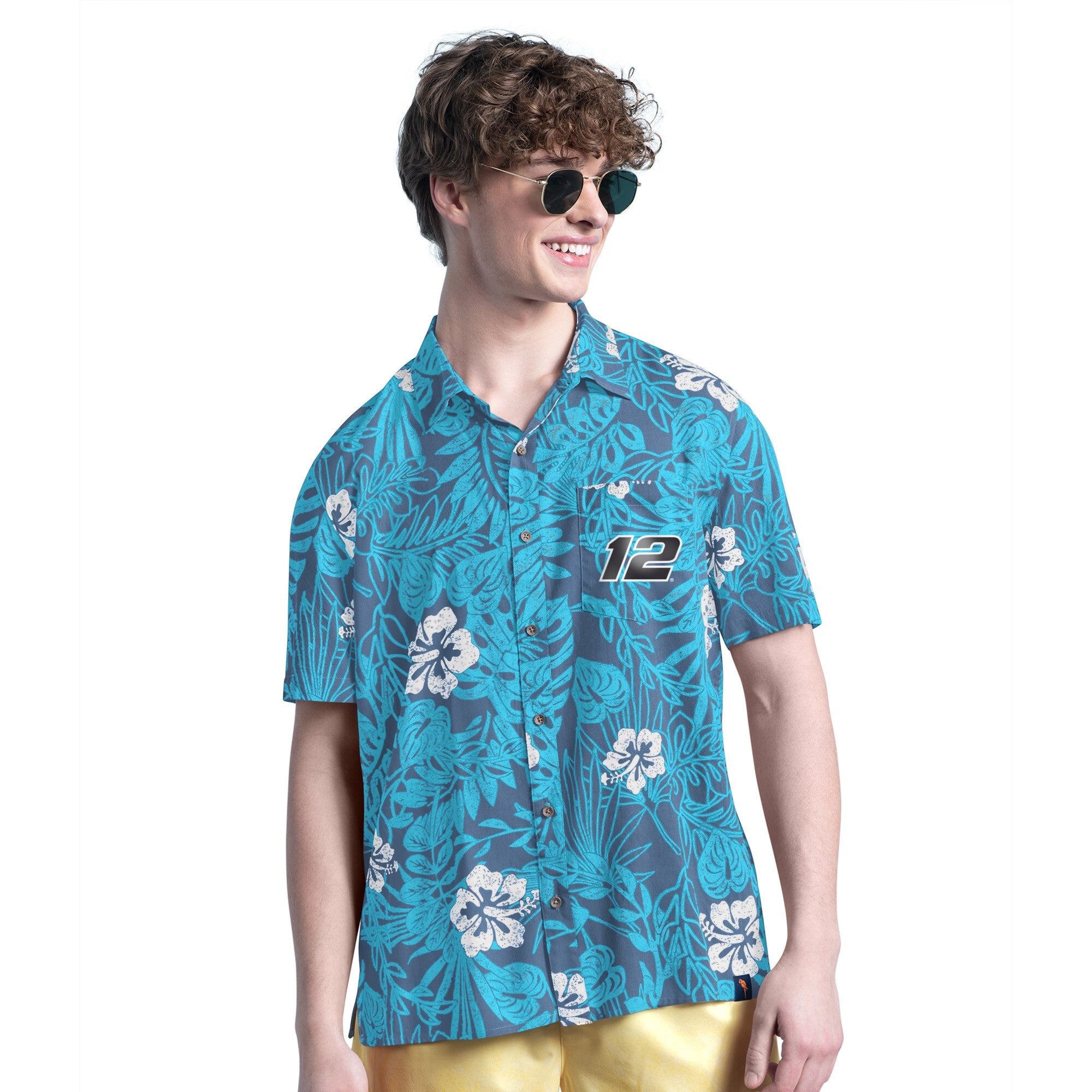 Ryan Blaney Merch Ryan Blaney Blue Palm Hawaiian Shirt Gifts For Racing Fans