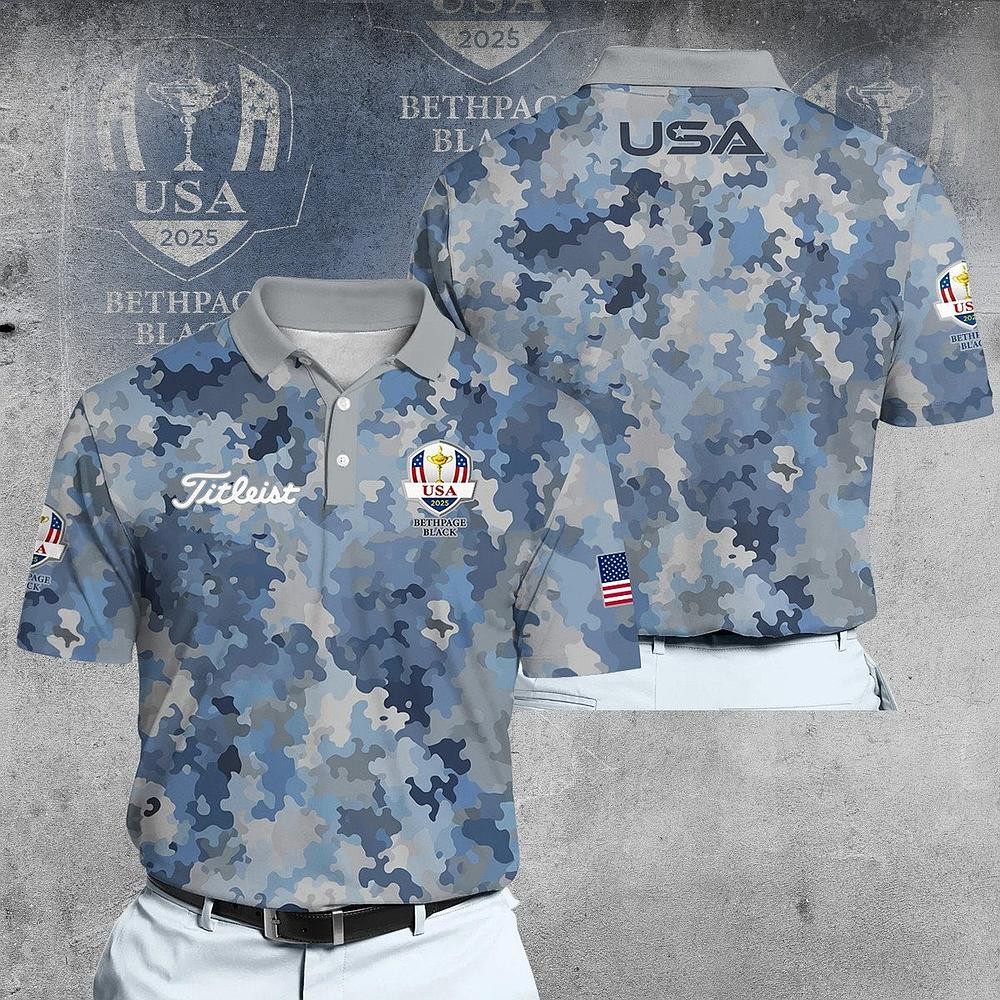 Ryder Cup Blue Camouflage Pattern Men Polo Shirt Best Gift For Golfer