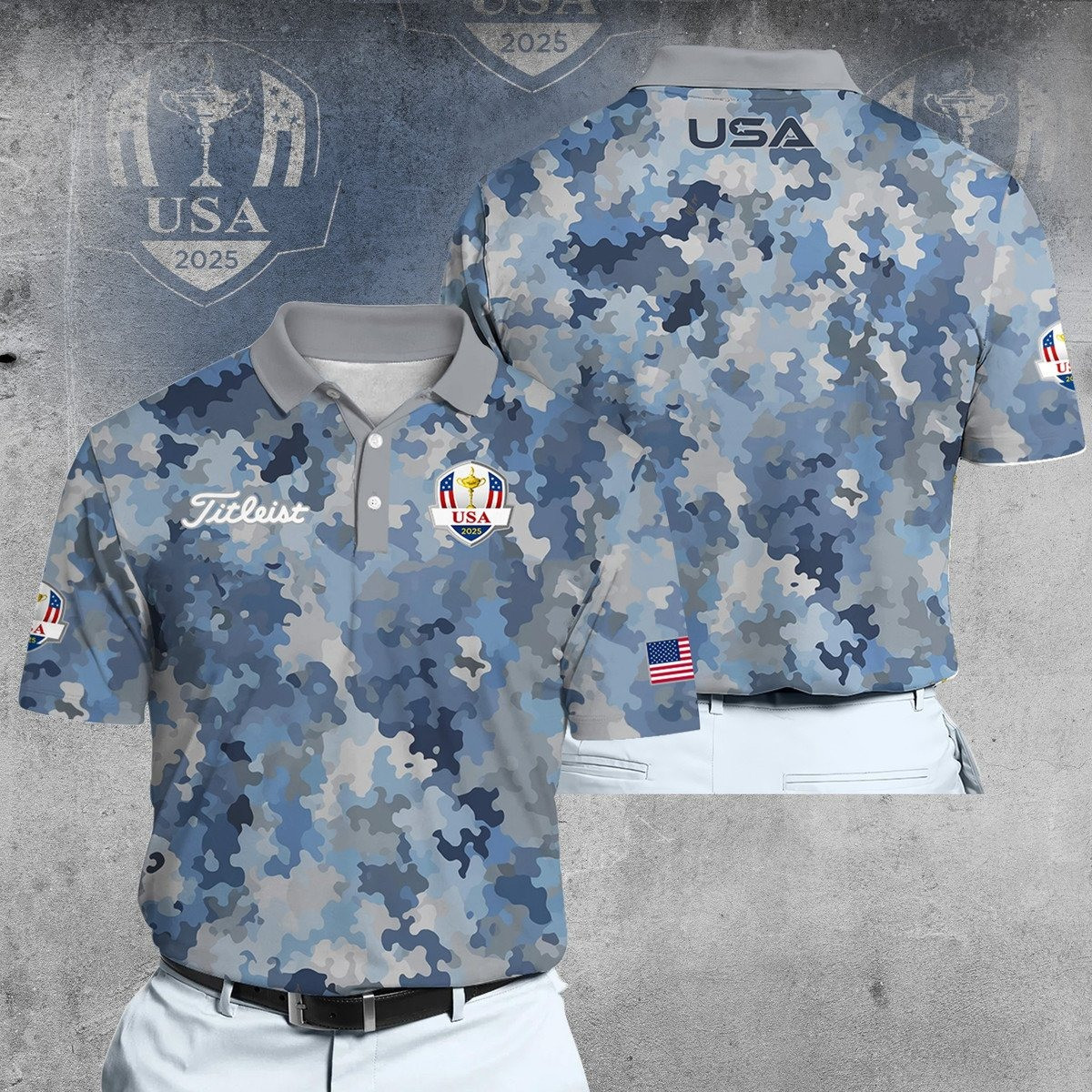 Ryder Cup Blue Camouflage Pattern V2 Men Polo Shirt Golf Gifts For Men
