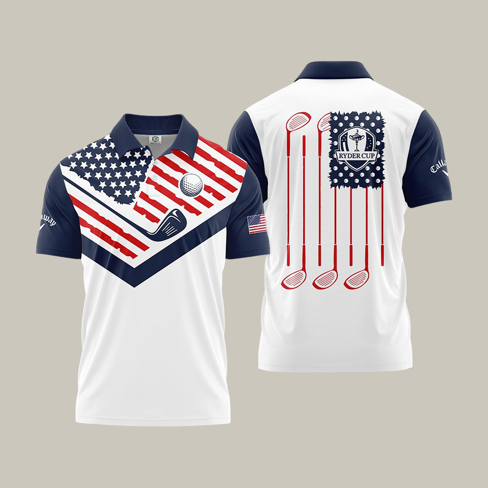 Ryder Cup Team USA Golf Polo Shirt Callaway Golf Clothes American Flag Apparel Gift For Husband