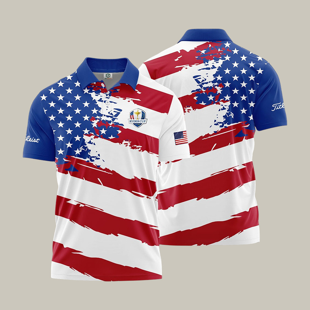 Ryder Cup USA Golf Polo Shirt American Flag Golf Clothes Cool Gift For Dad Birthday