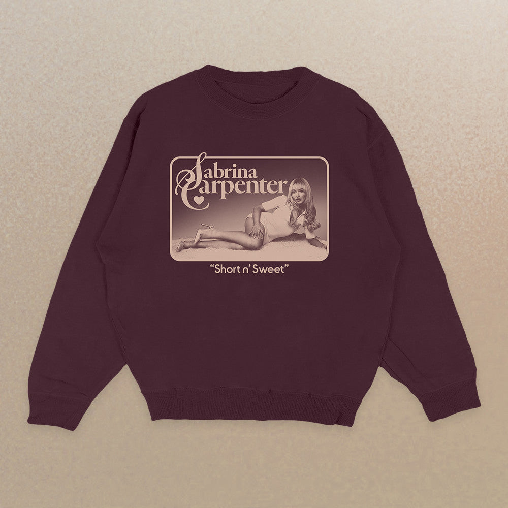 Sabrina Carpenter Tour Merch Sweatshirt Short n Sweet Maroon Signature Crewneck For Fan