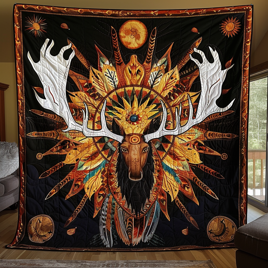 Sacred Antler Moose Quilted Blanket Moose Throw Blanket