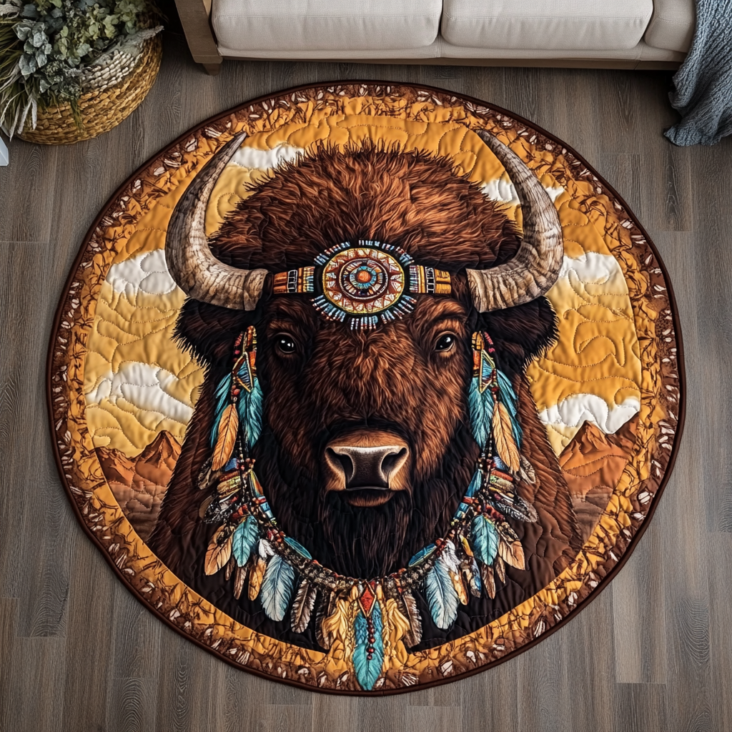 Sacred Bison Quilted Round Mat Entryway Decor Family Gift Basket Christmas