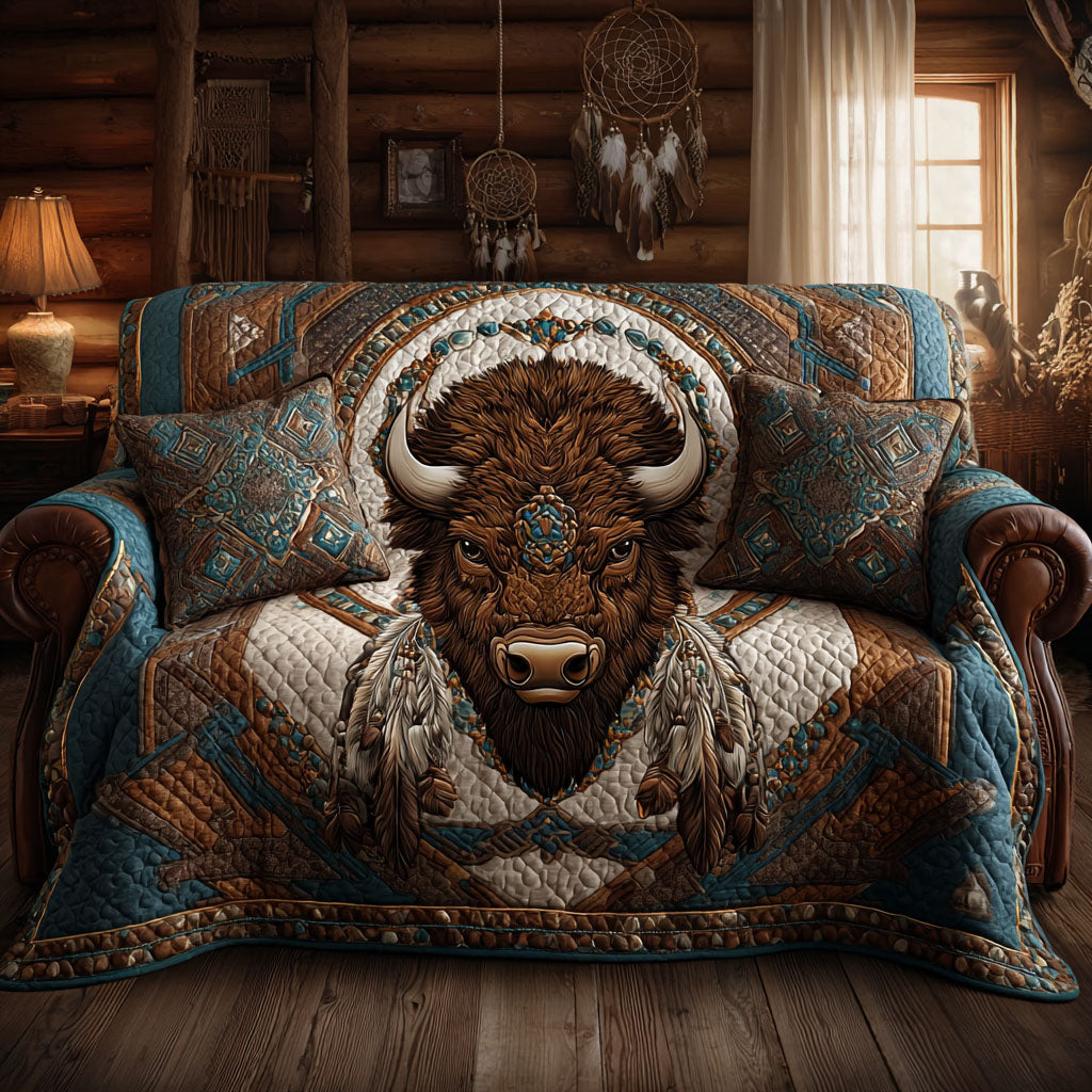 Sacred Bison Quilted Sofa Cover Indoor Decorations Best Native American Gifts For Her