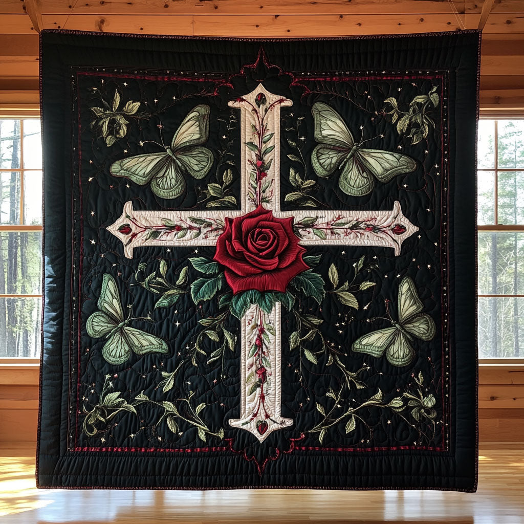 Sacred Cross Bloom Quilt Beautiful Printed Quilt Blanket for Home Aesthetics