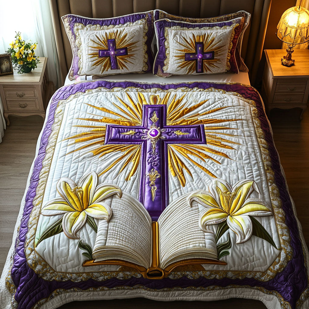 Sacred Cross Quilted Bedding Set Bedroom Decor Christian Gifts For Mom