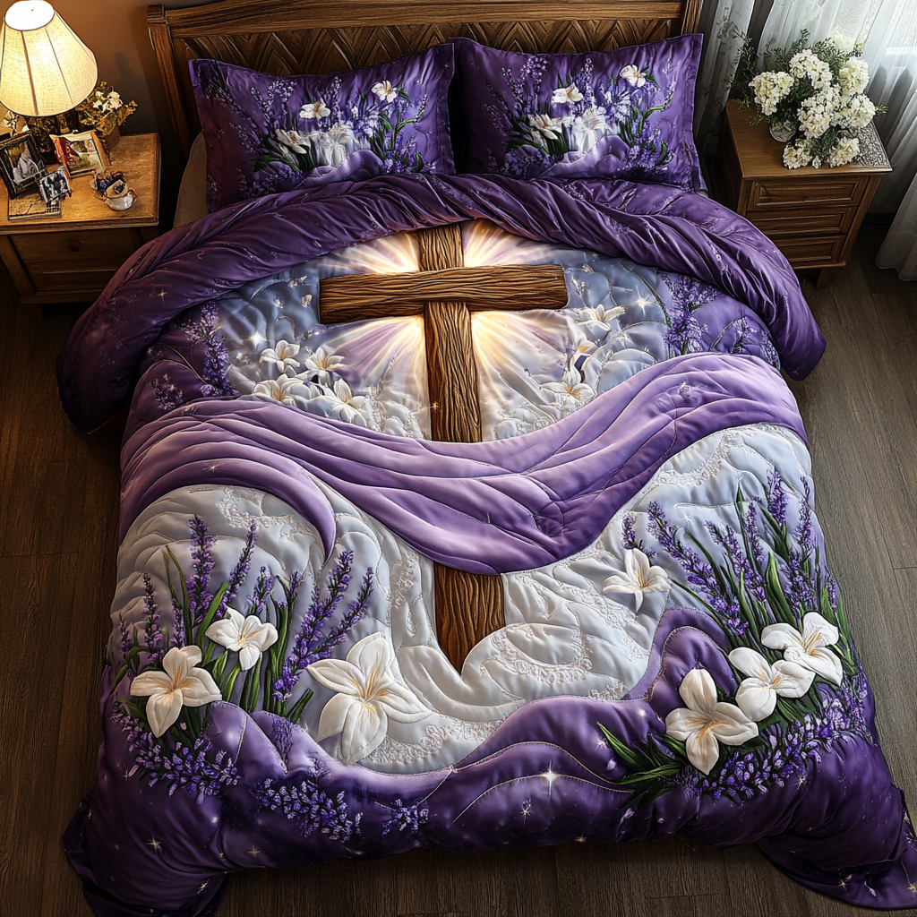 Sacred Cross Quilted Bedding Set Best Comforter Sets Christian Christmas Presents