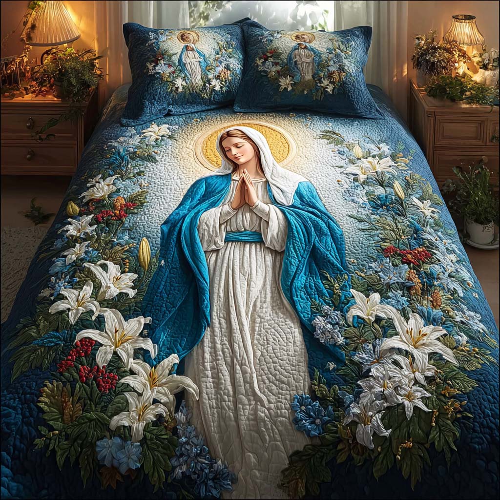 Sacred Elegance Quilted Bedding Set Full Size Bed Set Elegant Gift For Grandpa