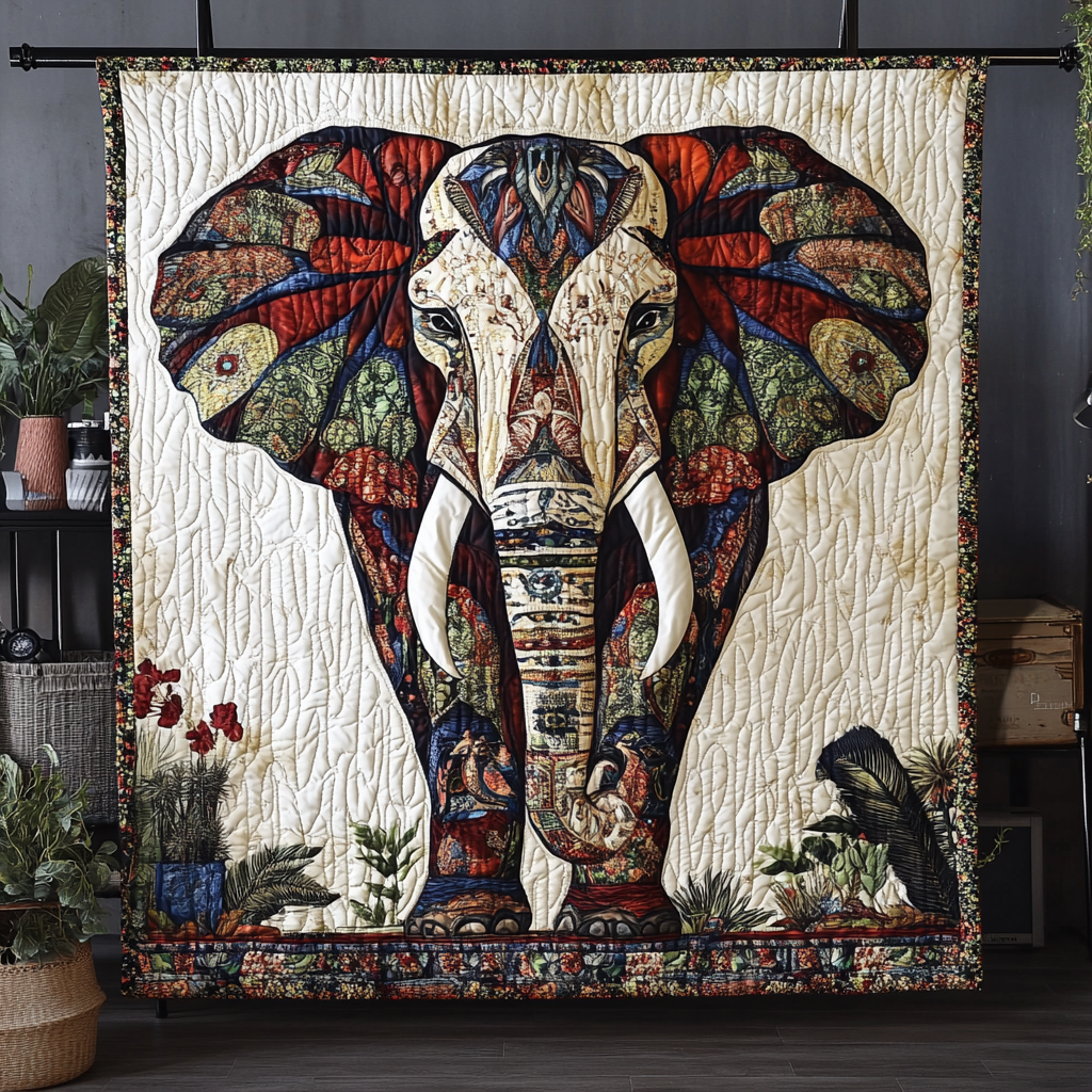 Sacred Elephant Journey Quilted Blanket Gift For Elephant Lover