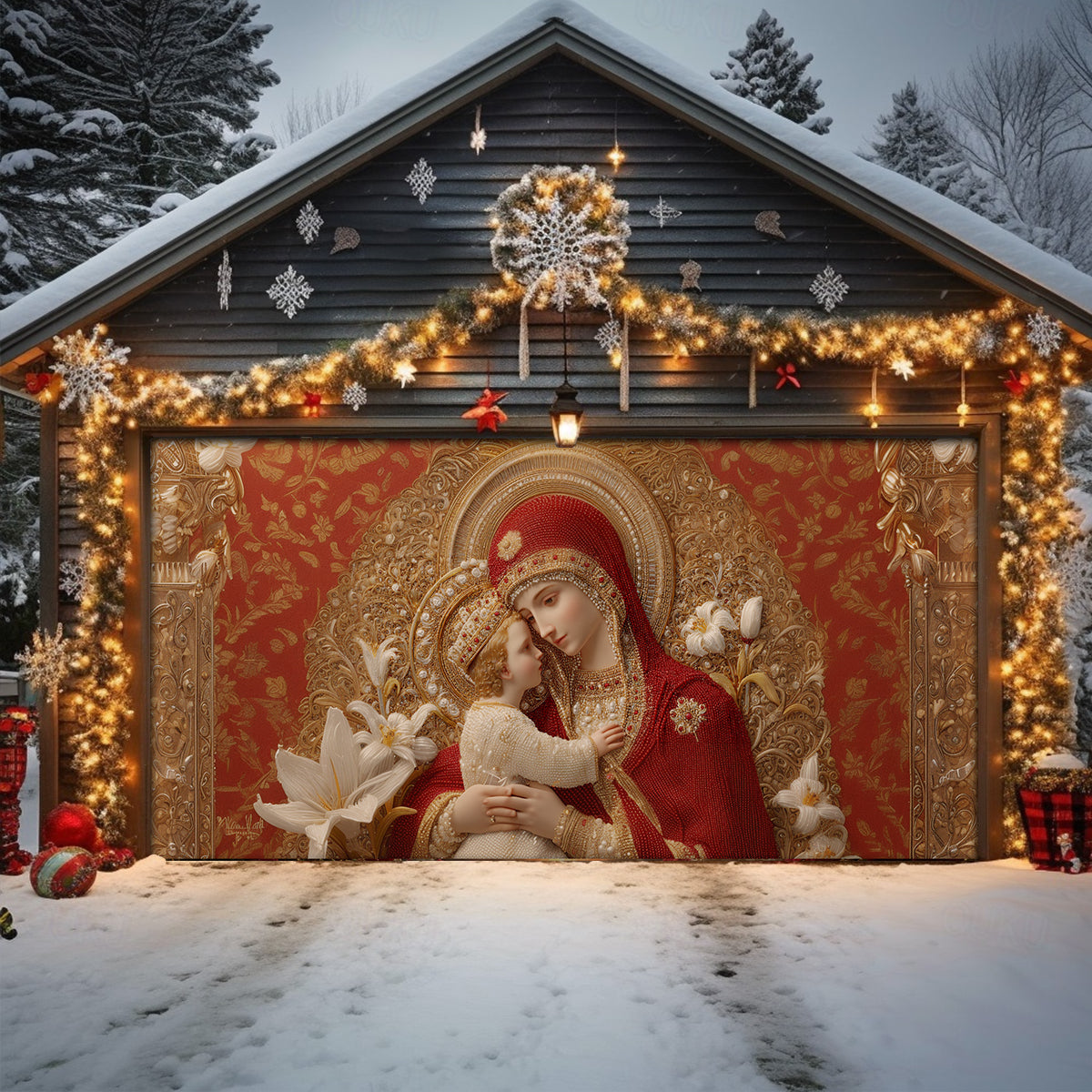 Sacred Embrace Christmas Garage Door Banner Holiday Decor Christmas Gifts For Christians
