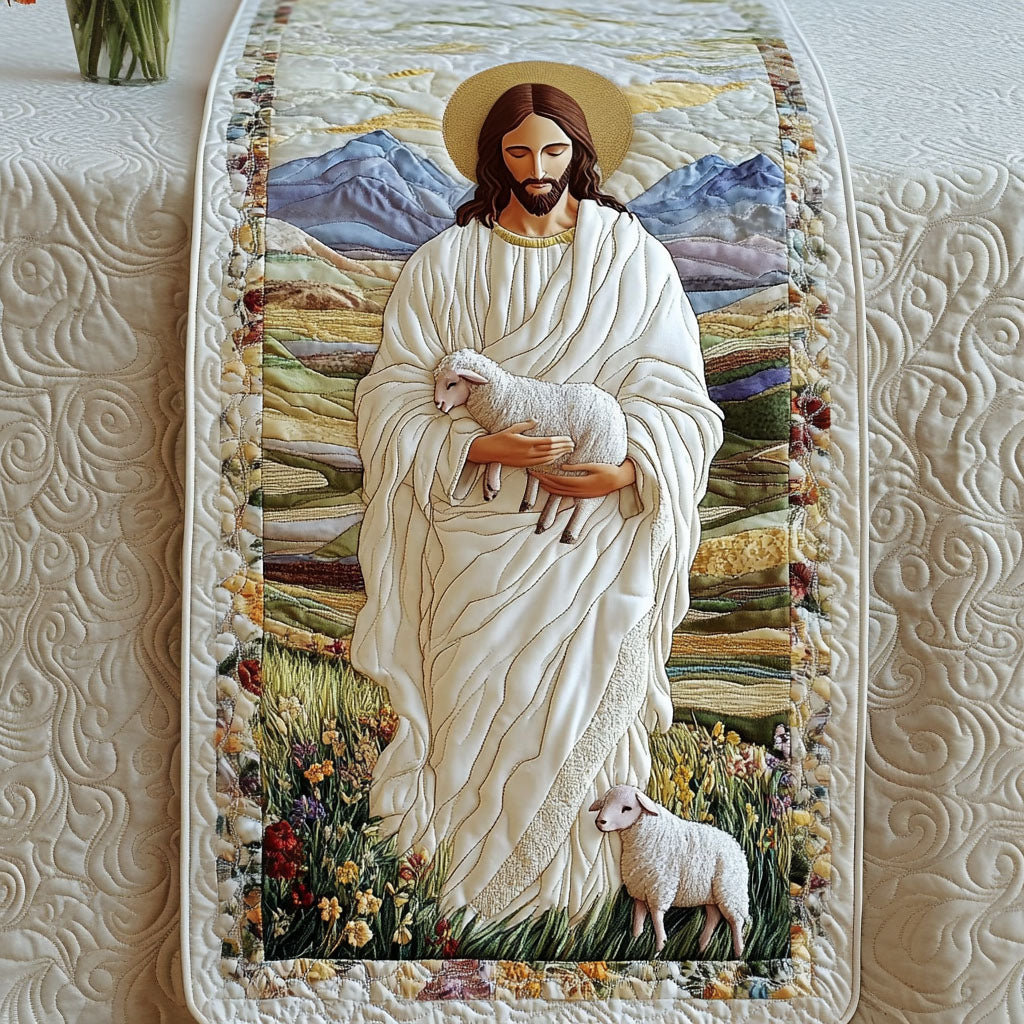 Sacred Embrace Quilted Table Runner Elegant Holiday Table Runners Religious Christmas Gifts