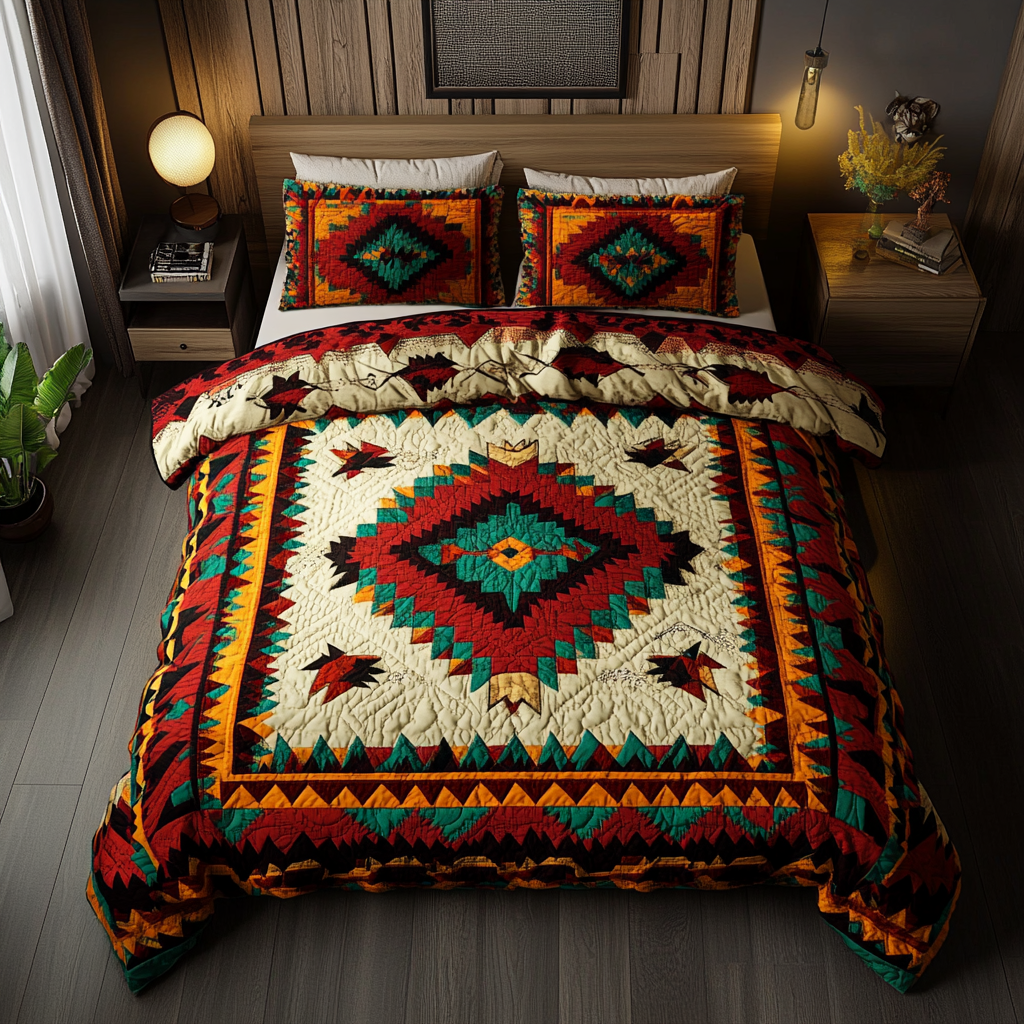Sacred Geometry Quilted Bedding Set Bed Room Decoration Native American Presents