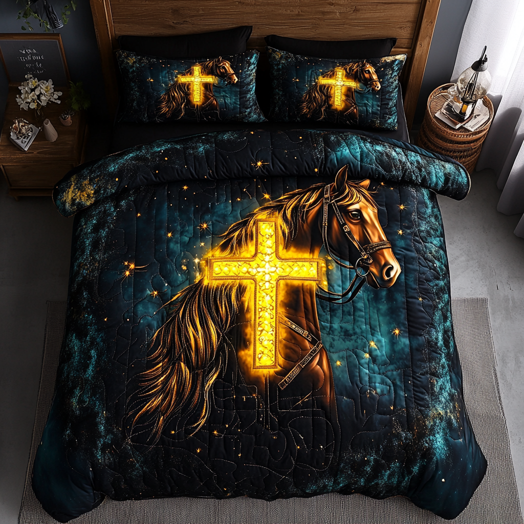 Sacred Grace Quilted Bedding Set Unique Gifts For Horse Owners