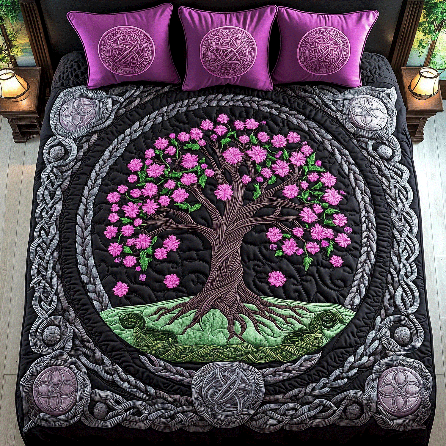 Sacred Growth Quilted Bedding Set Special Home Gift Idea for Comfortable Living