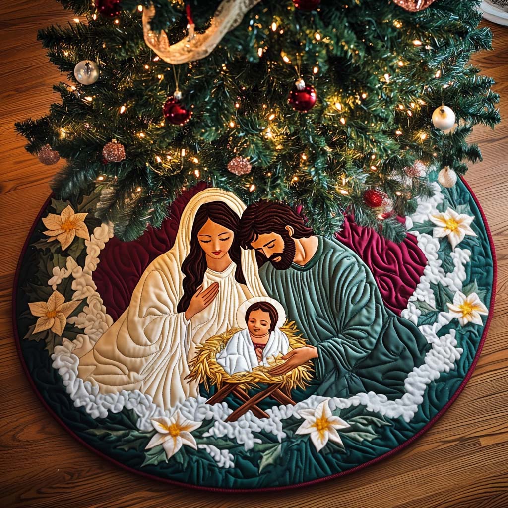 Sacred Harmony Christmas Quilted Tree Skirt Luxury Christmas Tree Skirt for Elegant Homes